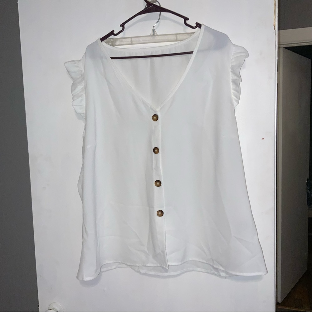 White button up ruffle top